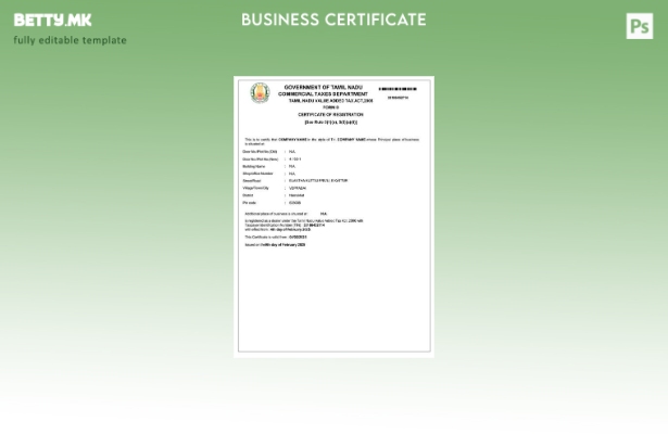 модерен стил Индија Тамил Наду сертификат за регистрација на ДДВ Шаблон за Word 